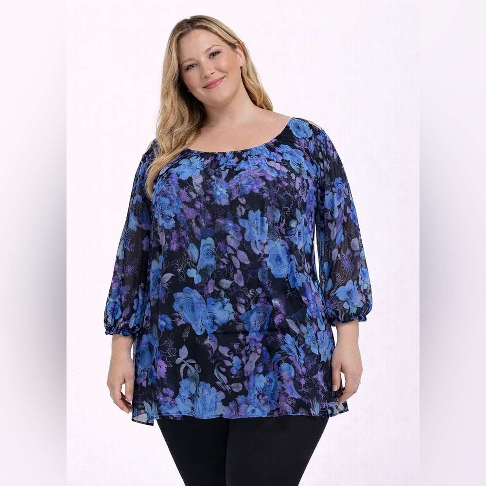 💙 Aqua Blues Sheer Floral Blouse